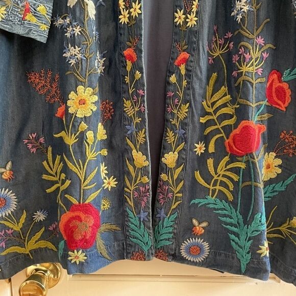 NWT Johnny WAS DENIM LYOCELL FULLY EMBROIDERED SIDE POCKET KIMONO SIZE US L … - Picture 5 of 15